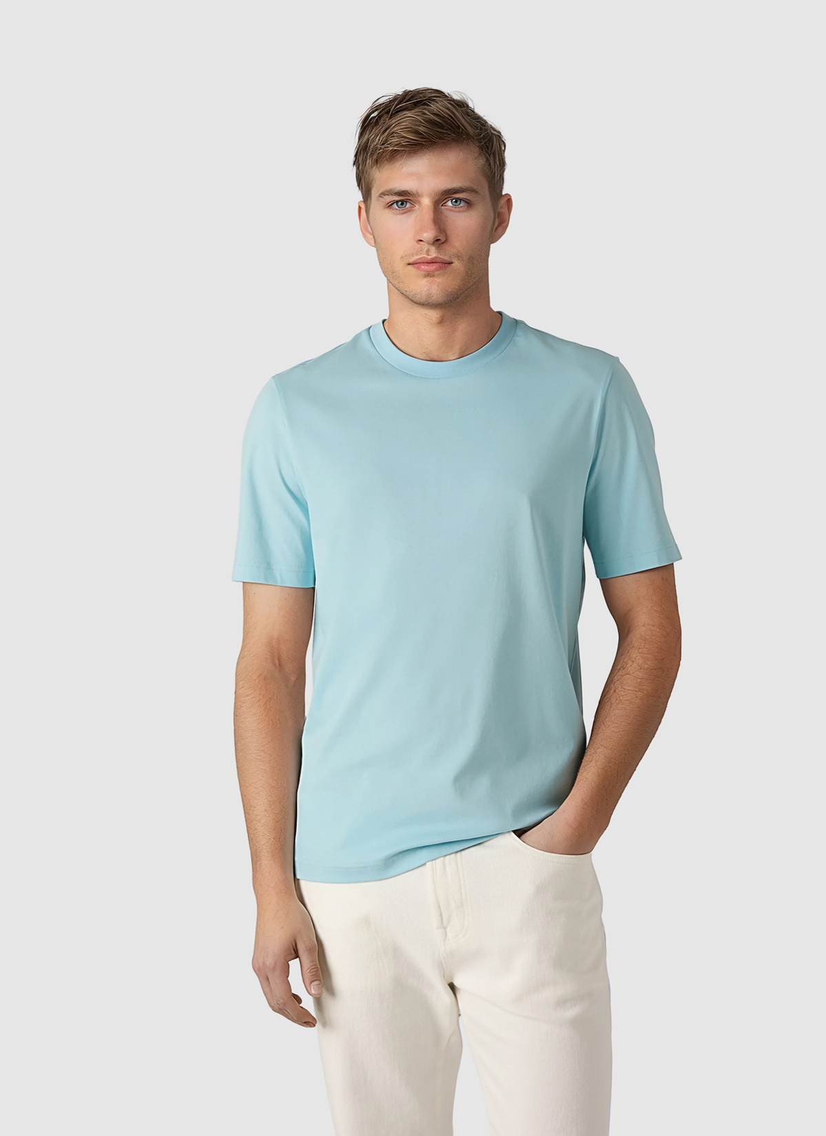 T-Shirt Rundhals 1/2 Arm, Bright Aqua Frontansicht