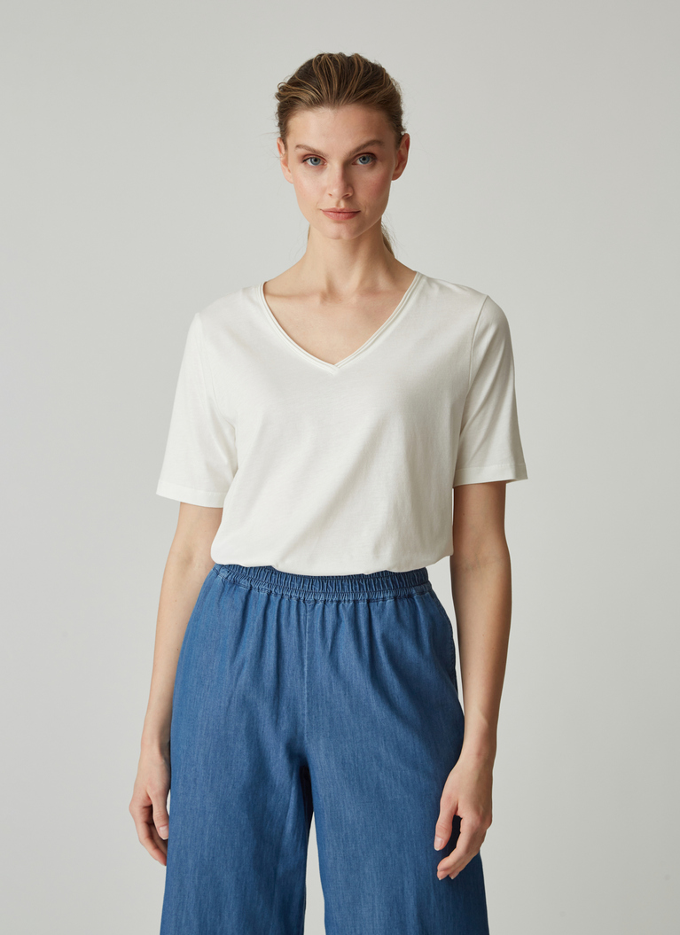 V-Ausschnitt Shirt Baumwoll-MixNew White Frontansicht