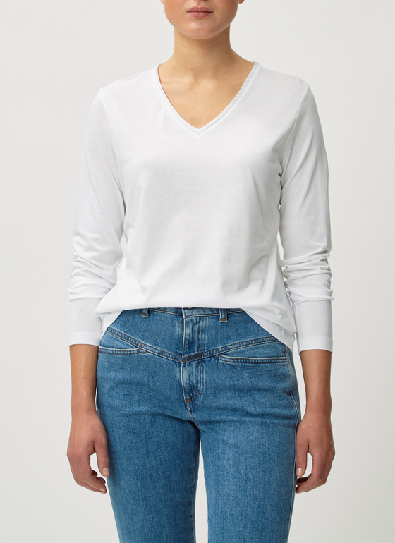 Longsleeve V-Neck 1/1 Arm Pure White Frontansicht