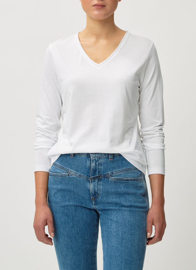 Longsleeve V-Neck 1/1 Arm, Pure White Frontansicht