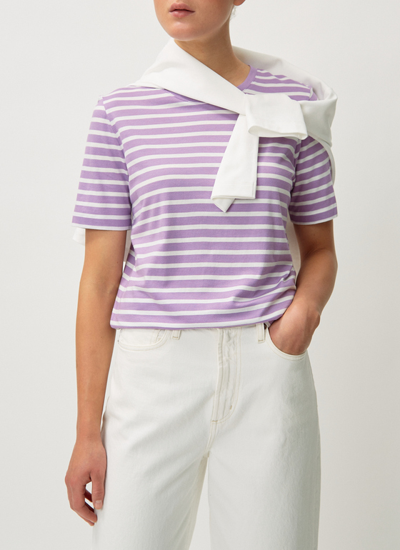 T-Shirt Rundhals 1/2 Arm Purple Cream Frontansicht