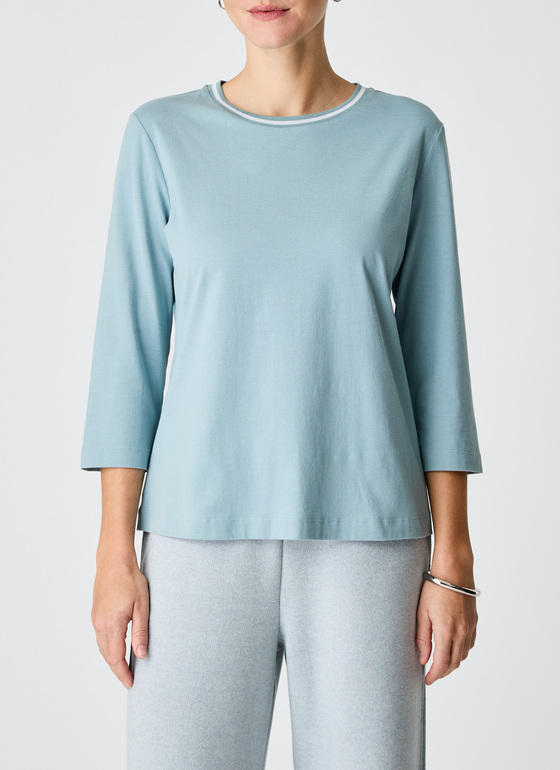 Longsleeve Rundhals 3/4 Arm Lake Blue Frontansicht