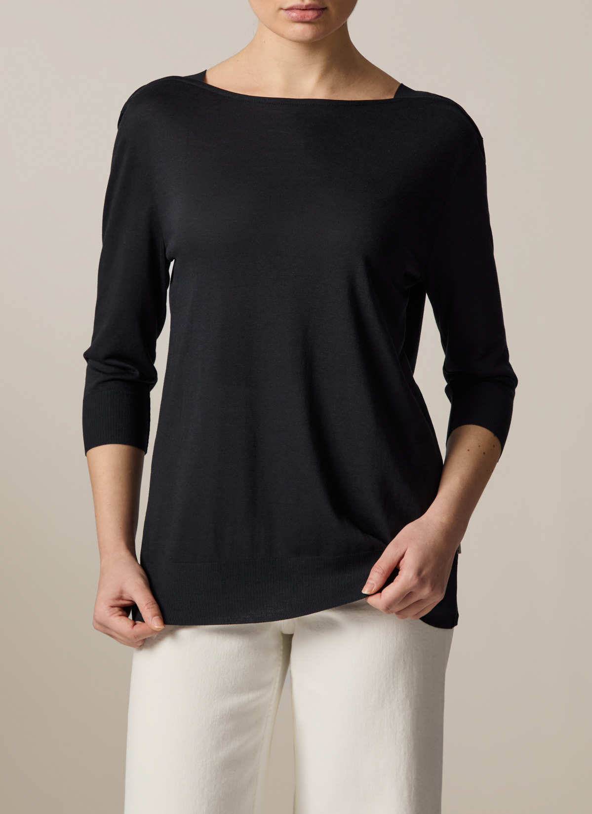 Longsleeve Rundhals 3/4 Arm, Black Frontansicht