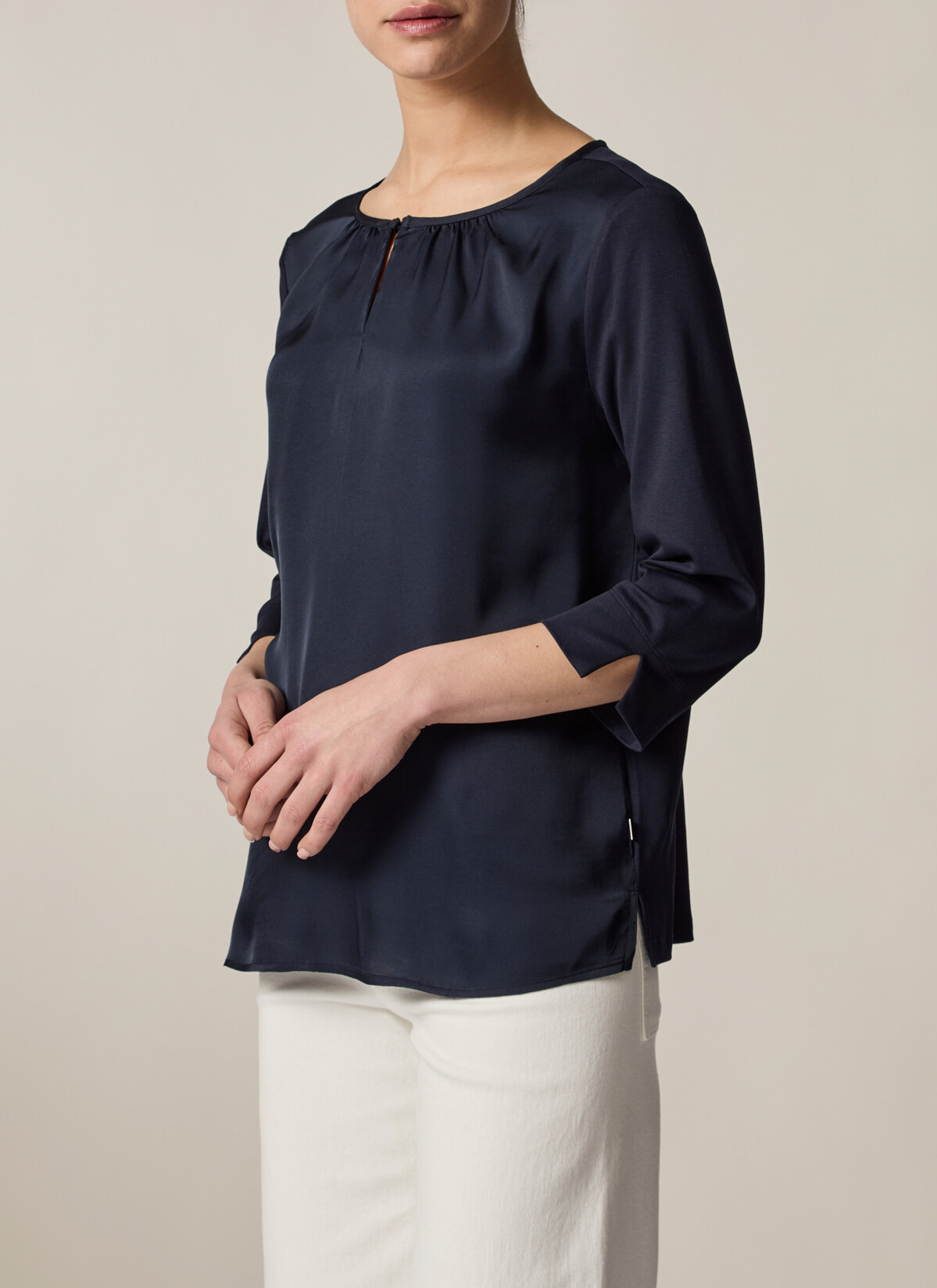 T-Shirt Rundhals 1/2 Arm, Navy Frontansicht