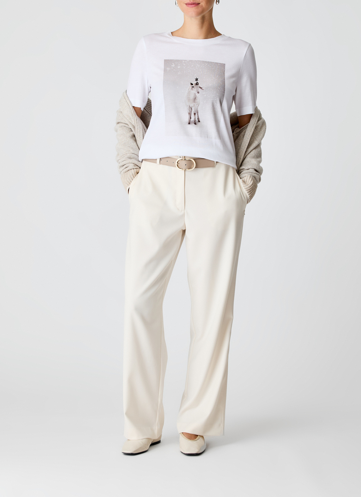 T-Shirt Rundhals 1/2 Arm, Pure White Detailansicht 1