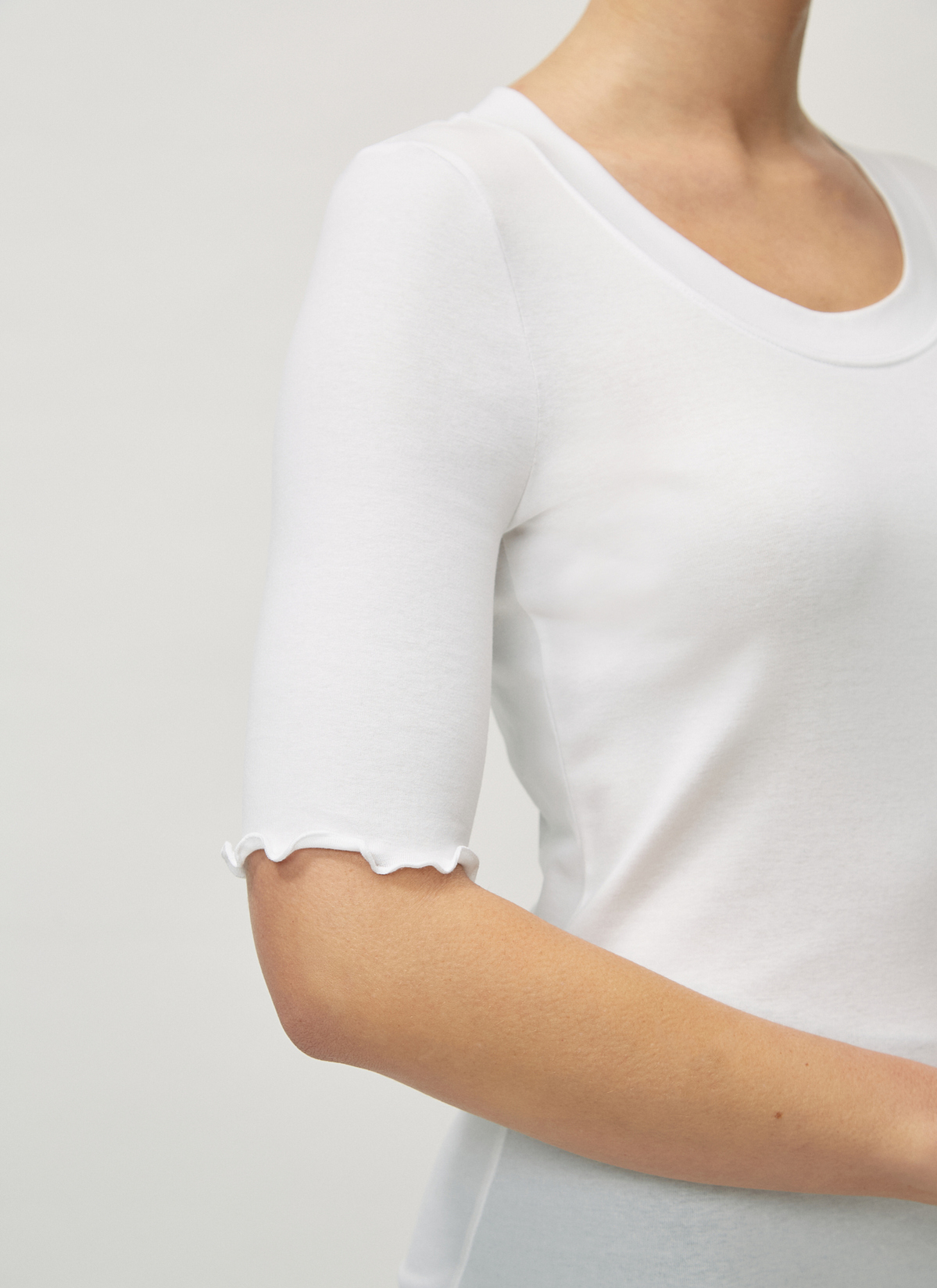 T-Shirt Rundhals 1/2 Arm, Pure White Detailansicht 2
