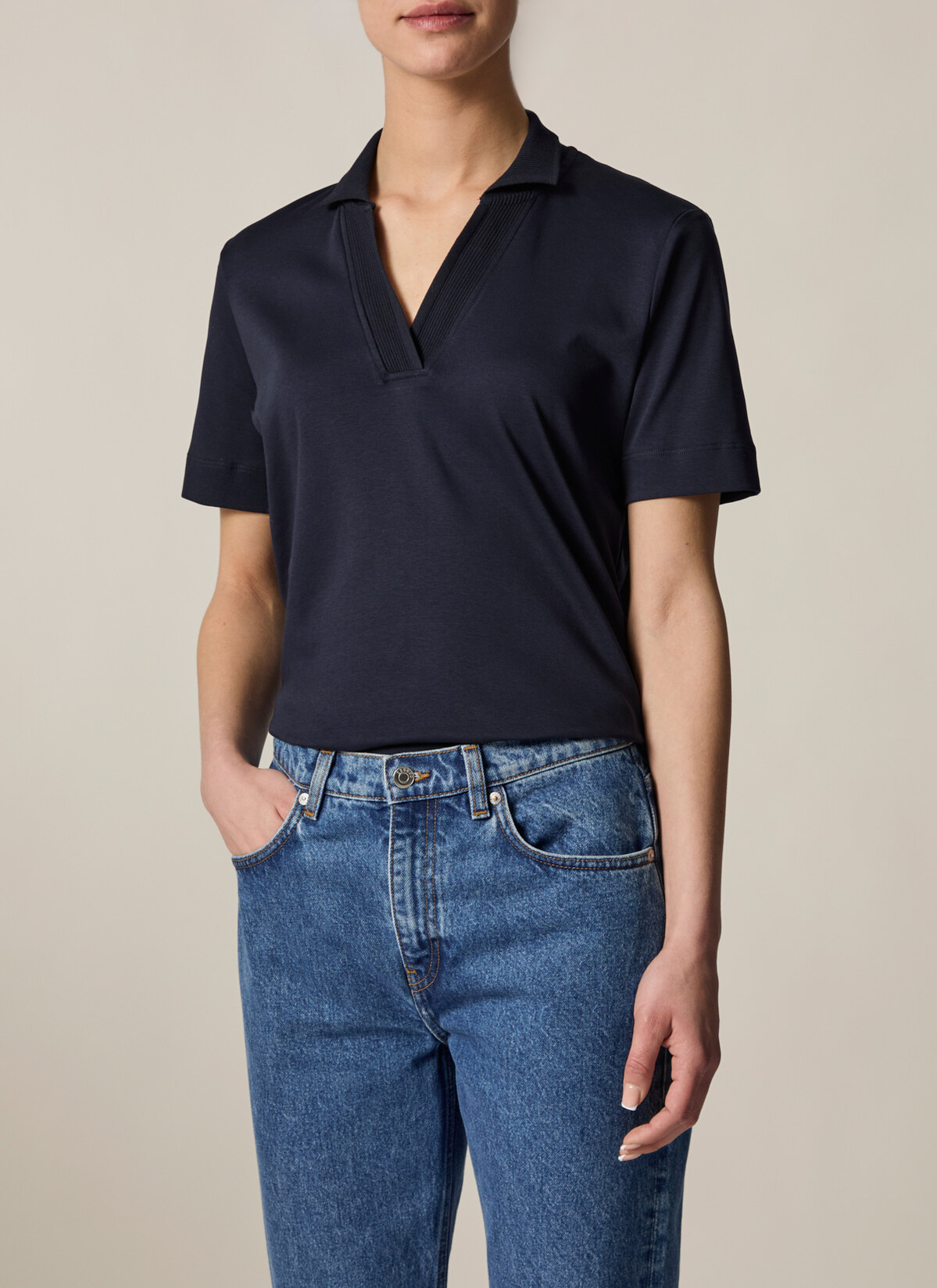 Poloshirt o. Knopf 1/2 Arm, Navy Frontansicht