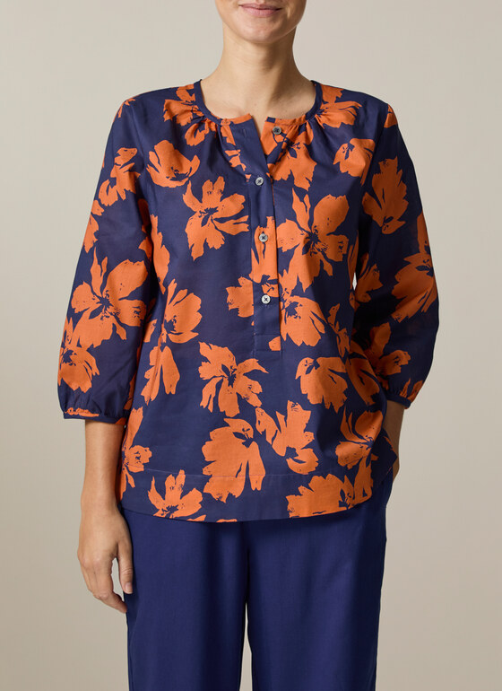 Bluse 3/4 Arm Mystic Blue Frontansicht