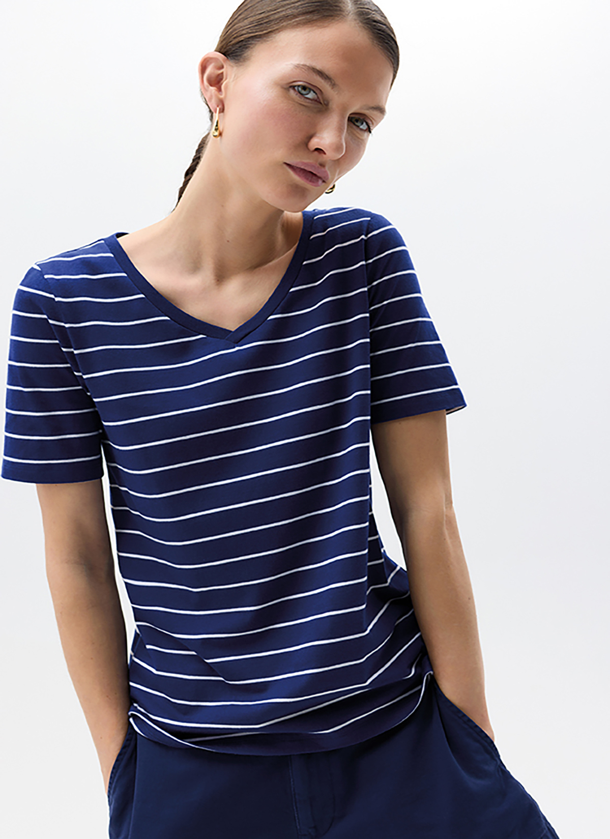 T-Shirt V-Neck 1/2 Arm, Mystic Blue Frontansicht