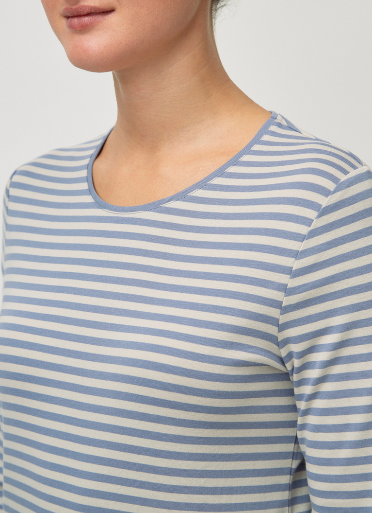 T-Shirt Rundhals, 1/1 Arm, 3/4 Arm, Whale Blue/Oat Milk Detailansicht 2