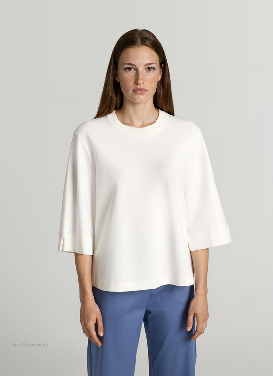 Longsleeve Rundhals 3/4 Arm New White Frontansicht