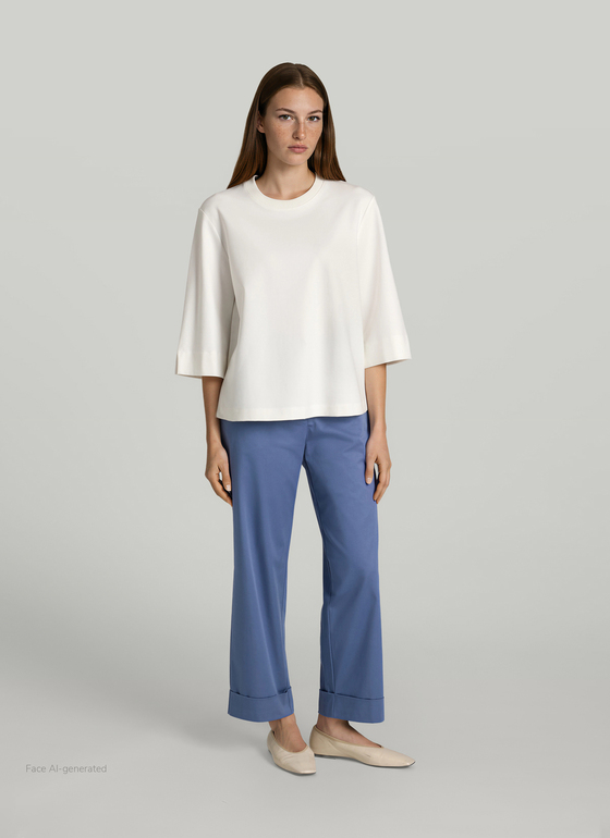 Longsleeve Rundhals 3/4 Arm New White Frontansicht