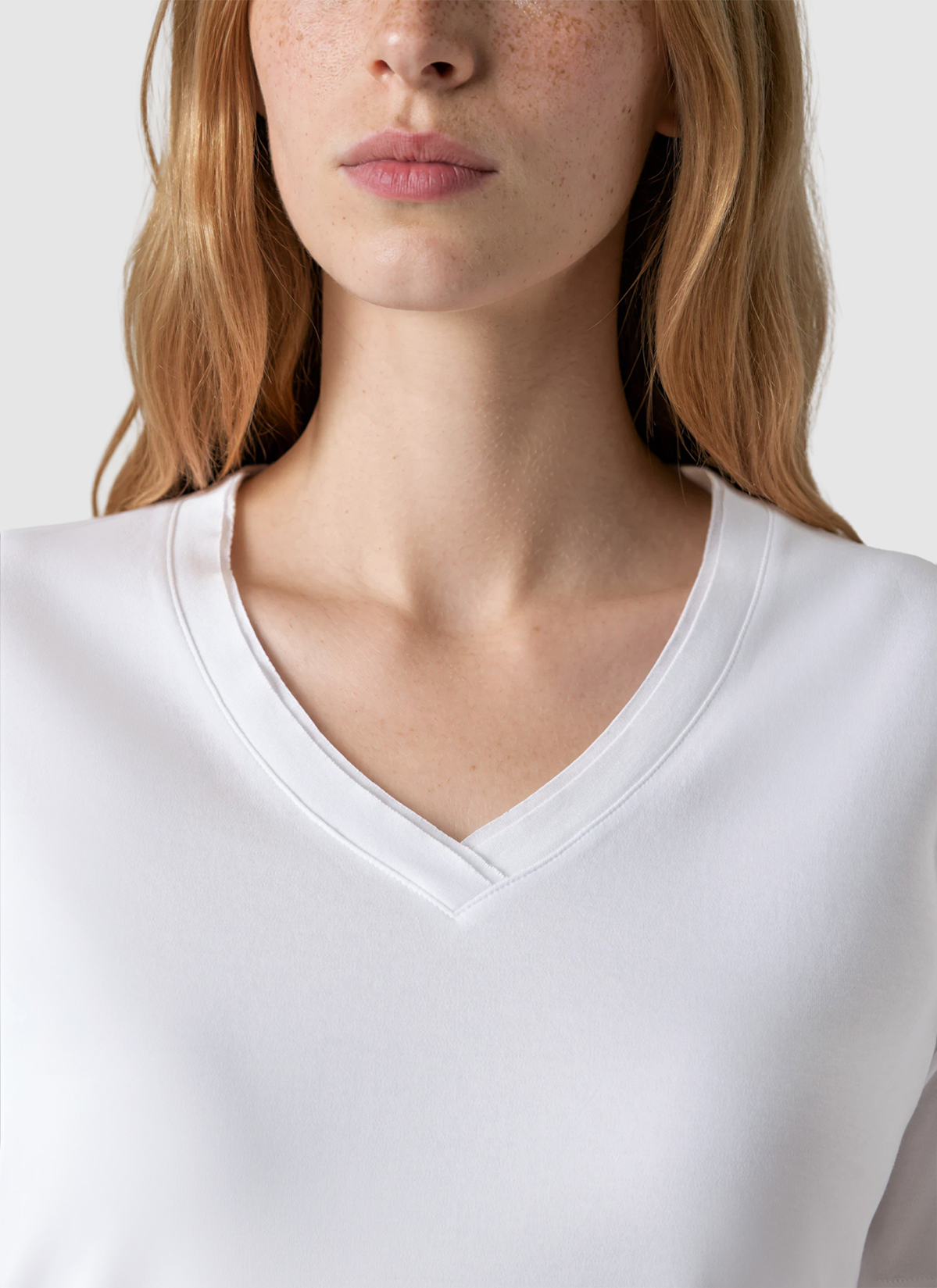 T-Shirt V-Neck 1/2 Arm, Pure White Detailansicht 1