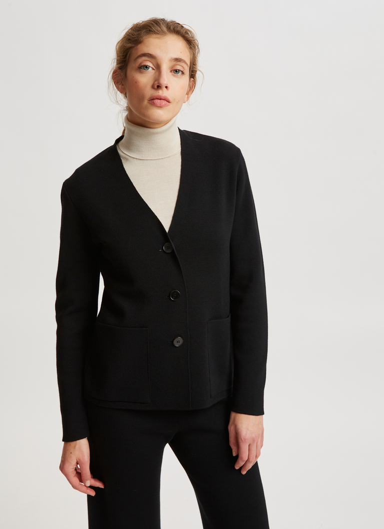 Strick Cardigan 1/1 Arm, Black Frontansicht