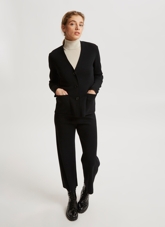Strick Cardigan 1/1 Arm Black Frontansicht