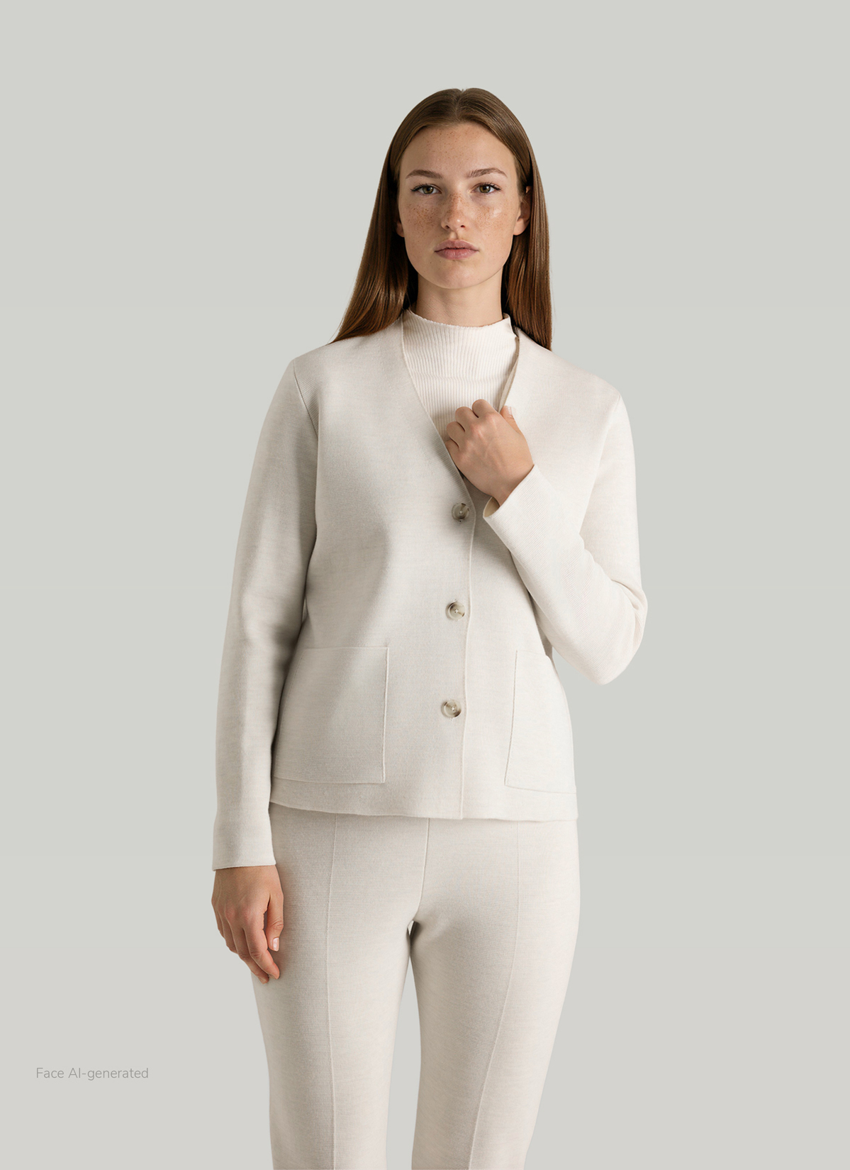 Strick Cardigan 1/1 Arm, Off White Frontansicht