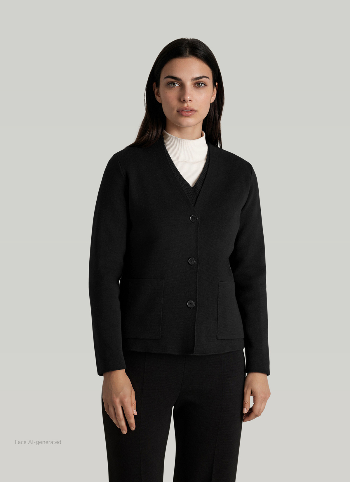 Strick Cardigan 1/1 Arm, Black Frontansicht