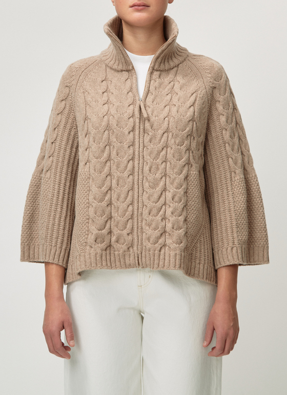 Strickjacke Zip 1/1 Arm Hazelnut Frontansicht