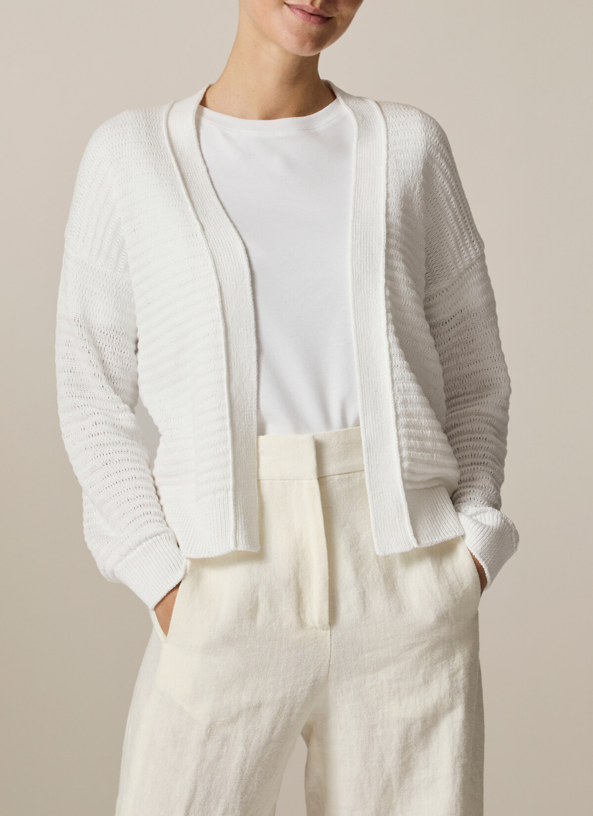 Strick Cardigan 1/1 Arm, Pure White Frontansicht