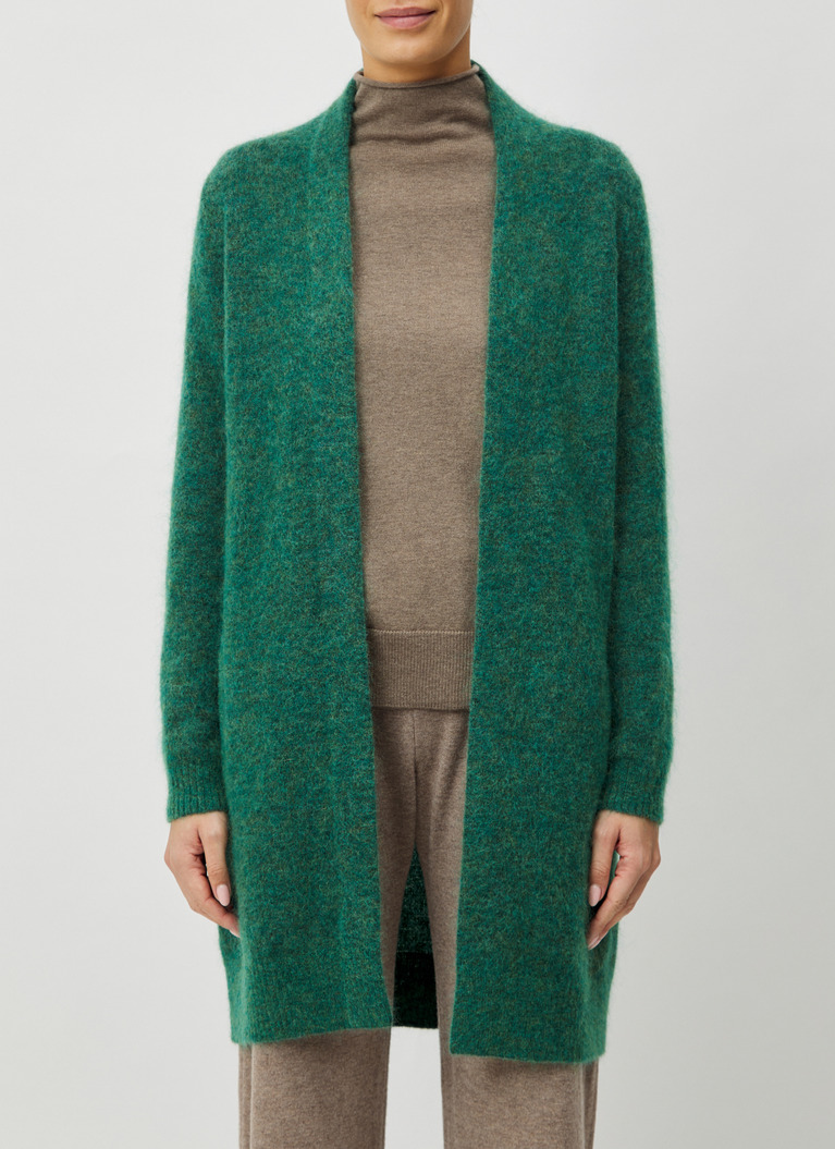 Strickjacke lang, Bottle Green Frontansicht