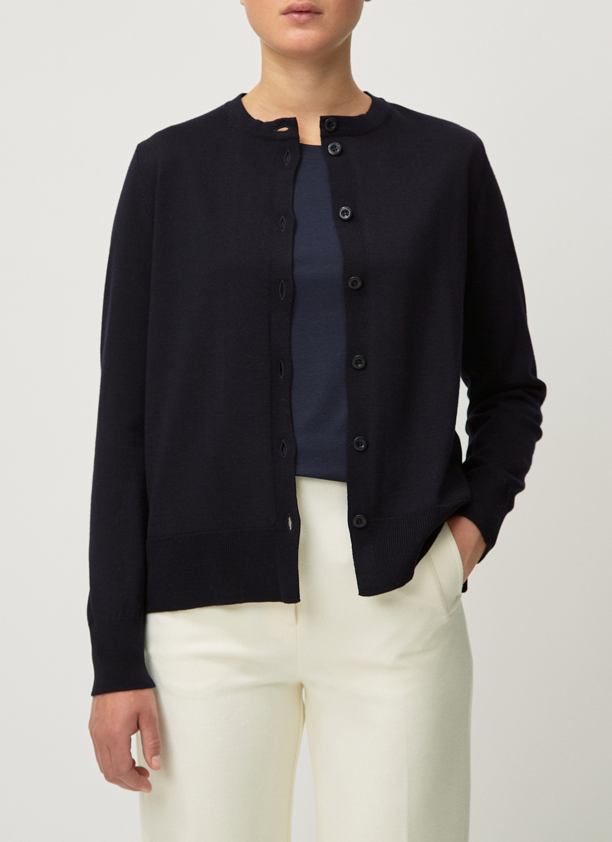 Strick Cardigan 1/1 Arm, Navy Frontansicht