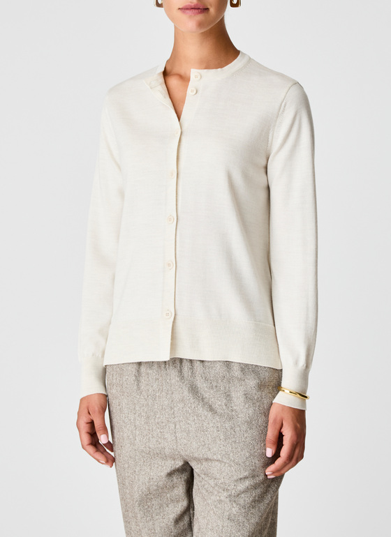 Strick Cardigan 1/1 Arm Off White Frontansicht