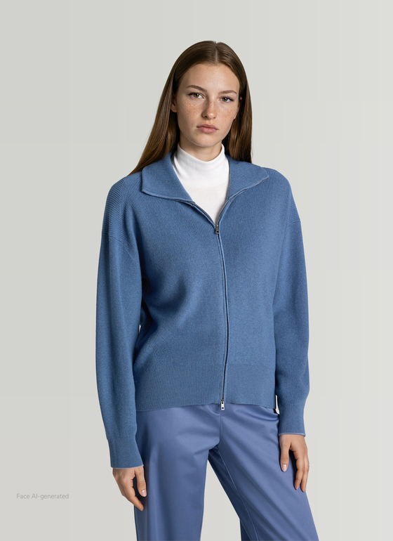 Strickjacke Zip 1/1 Arm Blue Horizon Frontansicht