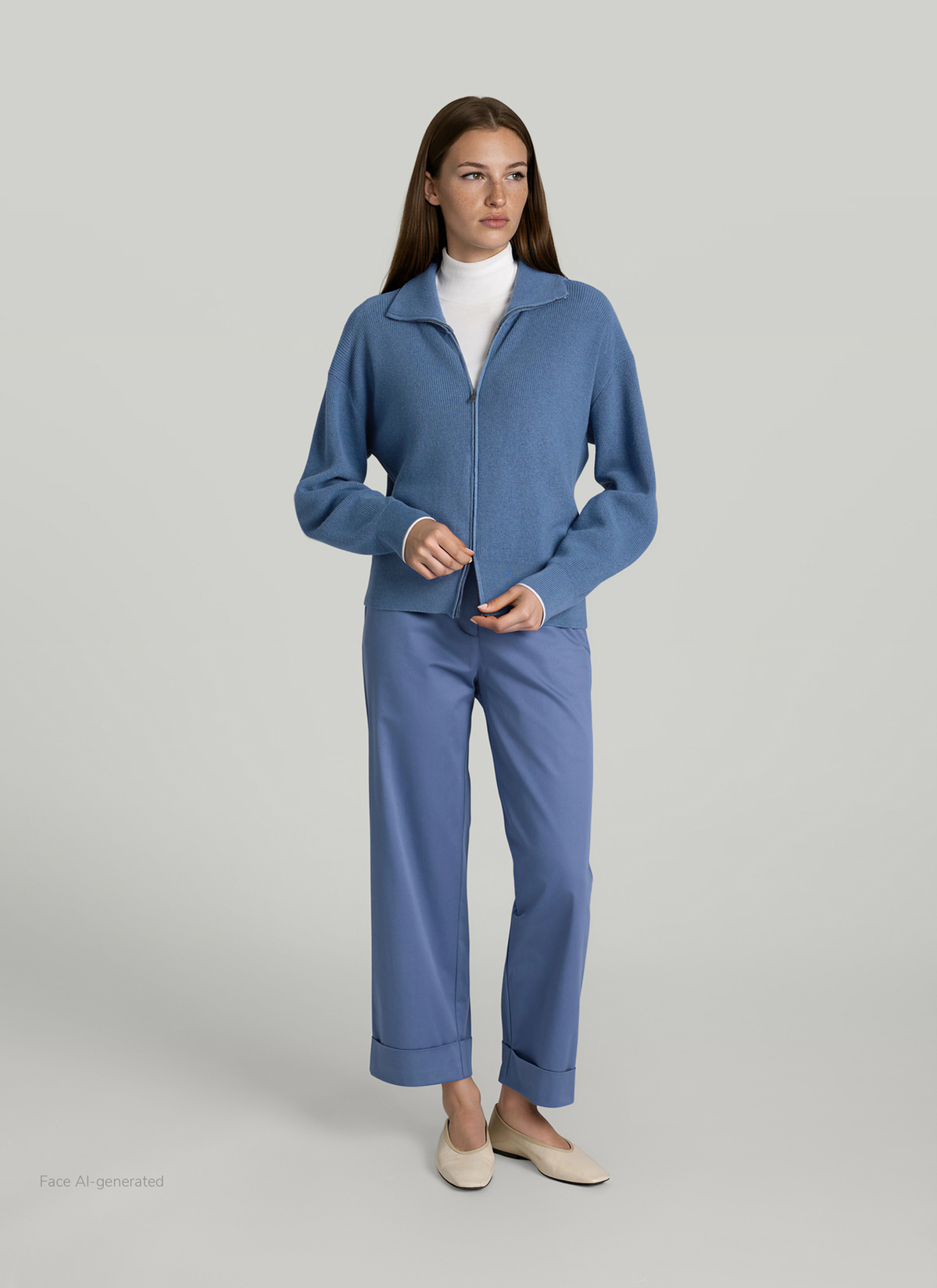 Strickjacke Zip 1/1 Arm, Blue Horizon Detailansicht 2