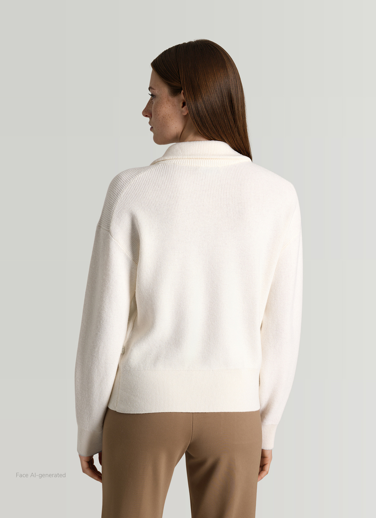 Strickjacke Zip 1/1 Arm, New White Rückansicht