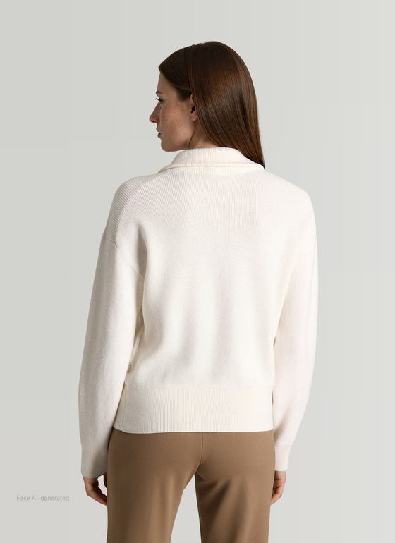 Strickjacke Zip 1/1 Arm New White Frontansicht