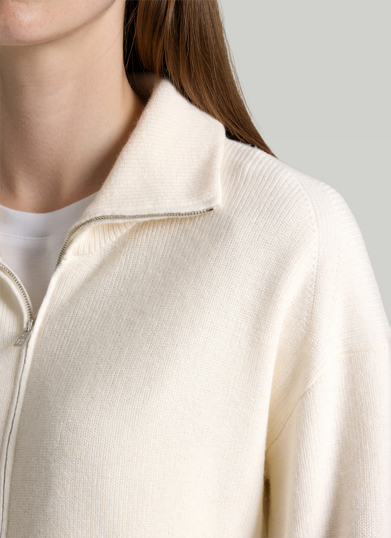 Strickjacke Zip 1/1 Arm New White Frontansicht