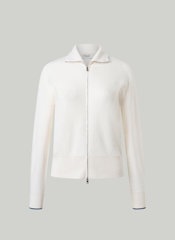 Strickjacke Zip 1/1 Arm New White Frontansicht