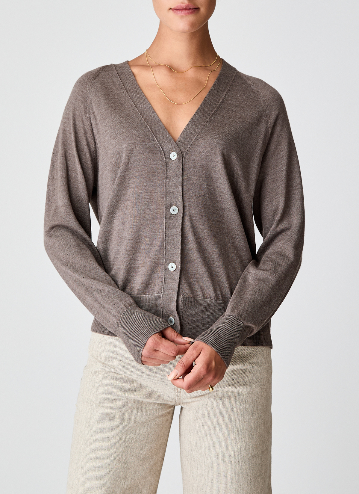 Strick Cardigan 1/1 Arm, Hardwood Frontansicht