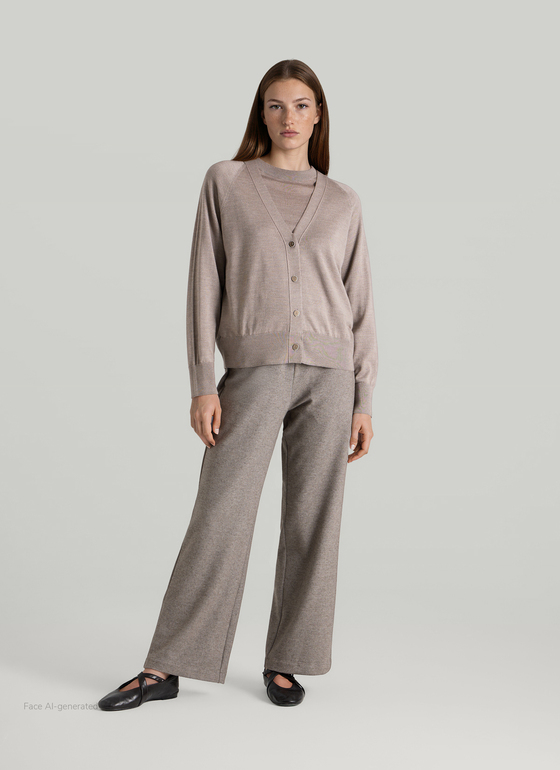 Strick Cardigan 1/1 Arm Taupe Grey Frontansicht