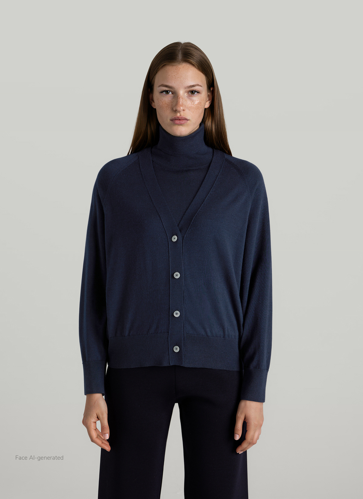 Strick Cardigan 1/1 Arm, Dark Denim Frontansicht
