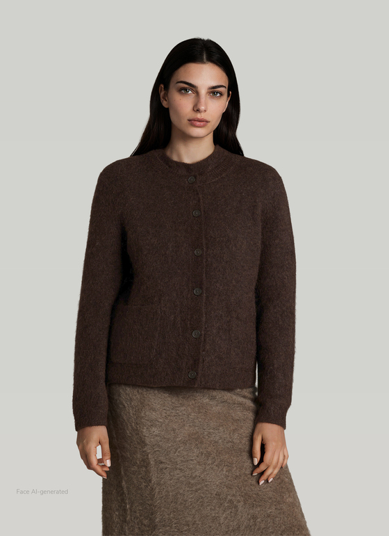 Strickjacke Knopf 1/1 Arm Dark Coffee Frontansicht
