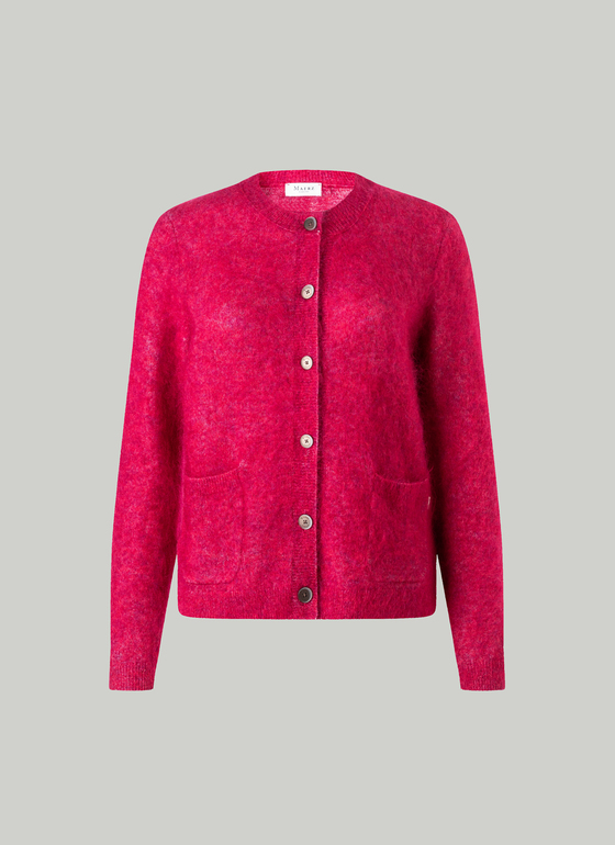 Strickjacke Knopf 1/1 Arm Peony Red Frontansicht