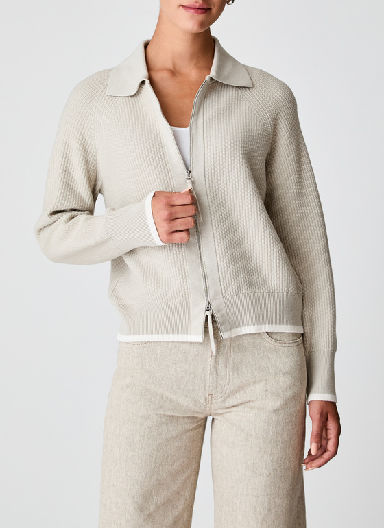 Strickjacke Zip 1/1 Arm Pearl Frontansicht