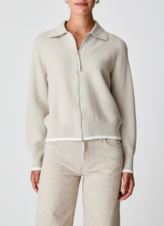 Strickjacke Zip 1/1 Arm Pearl Frontansicht