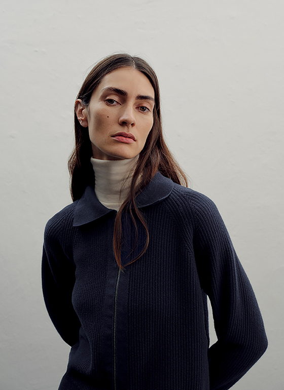 Strickjacke Zip 1/1 Arm Bright Night Frontansicht