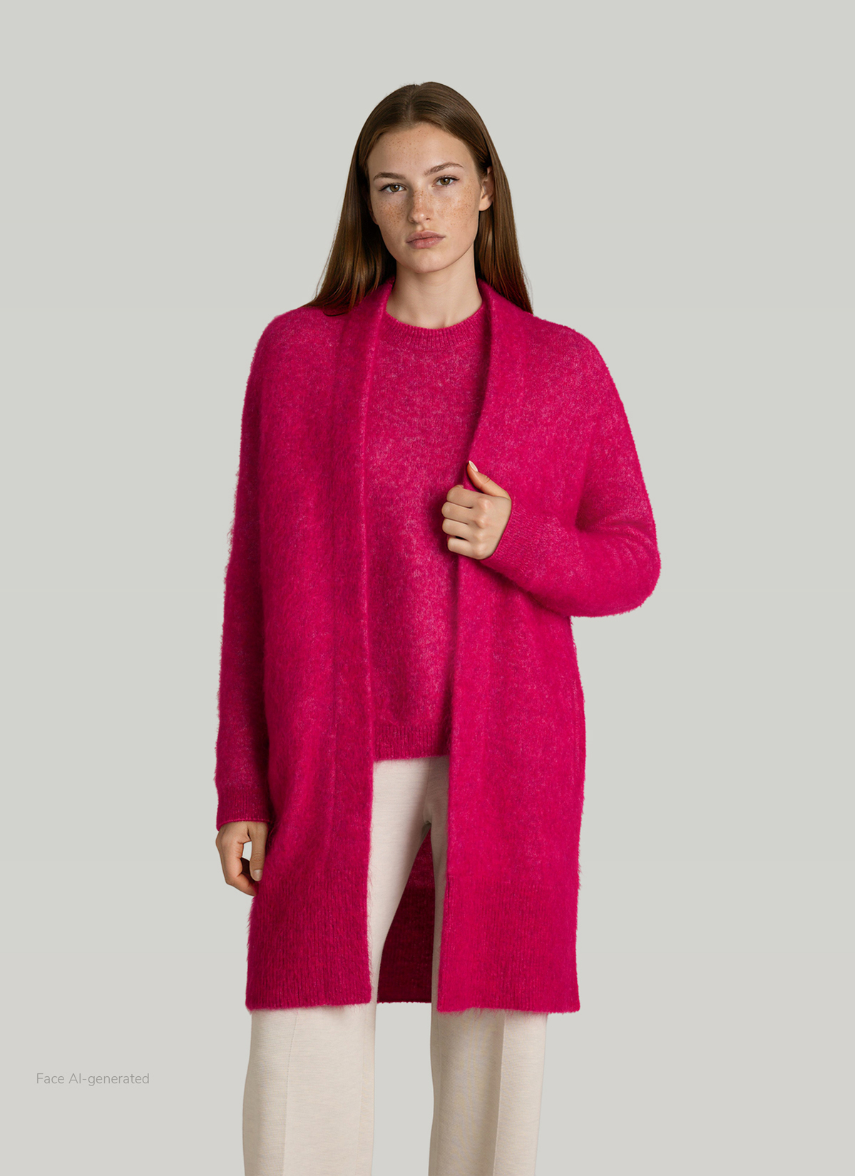 Strickjacke 1/1 Arm, Peony Red Frontansicht