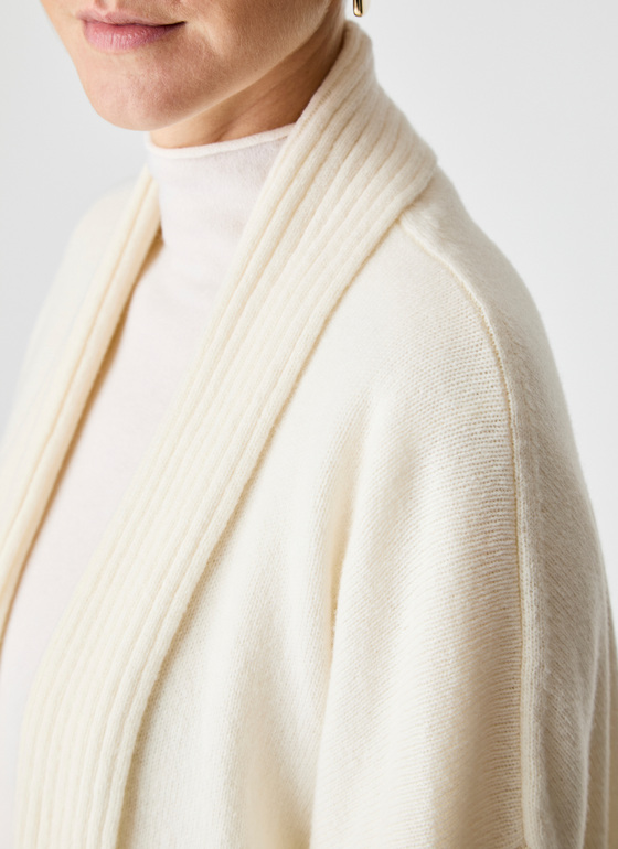 Strickjacke Schalkragen 1/1 Arm New White Frontansicht