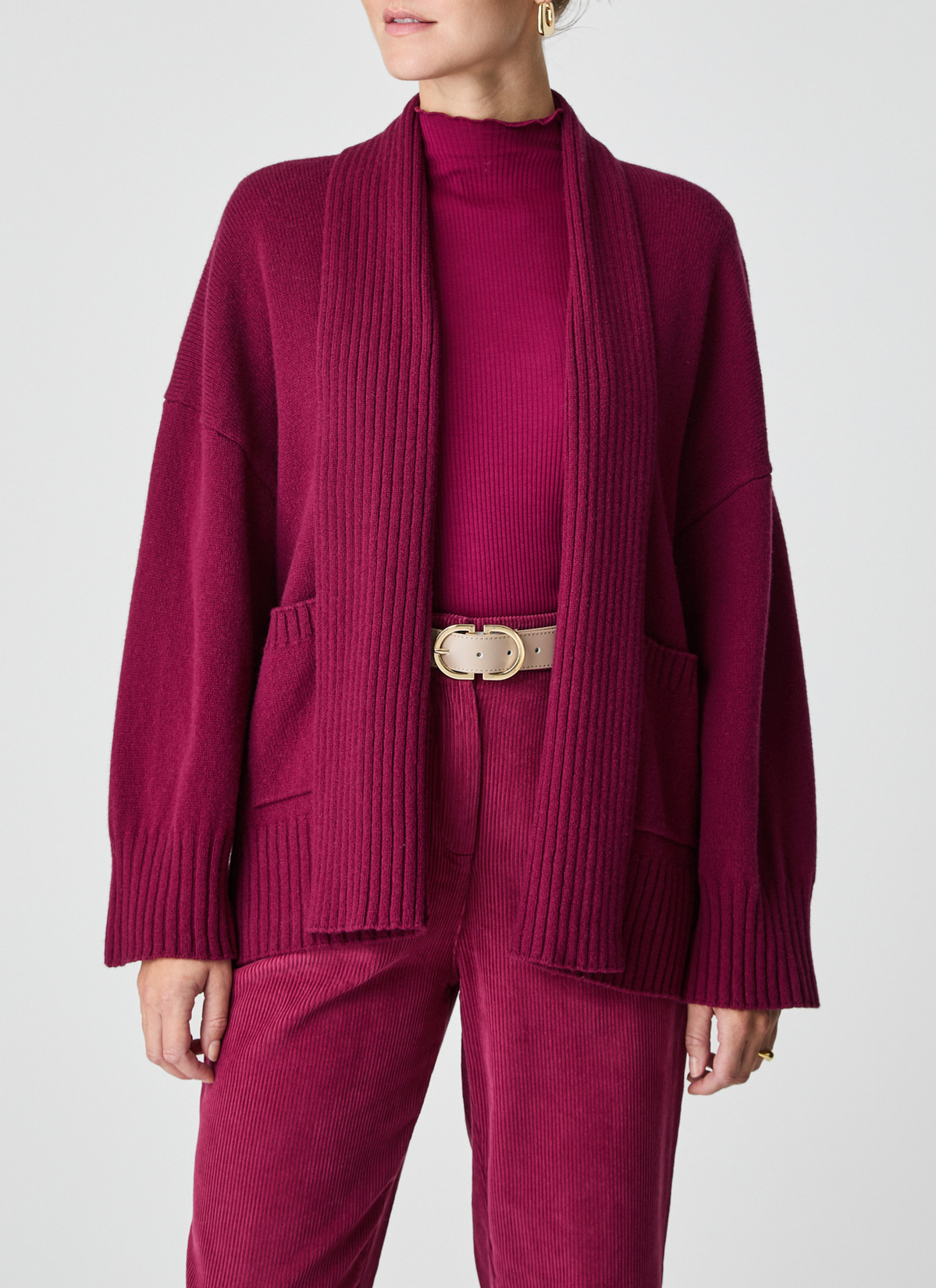 Strickjacke Schalkragen 1/1 Arm, Bordeaux Frontansicht