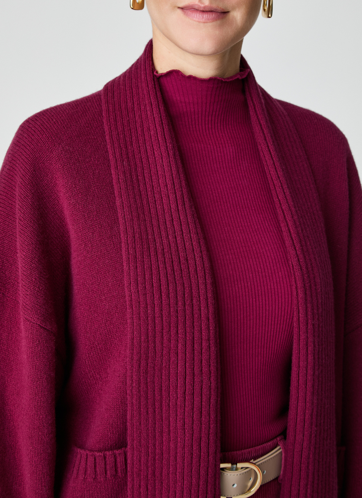 Strickjacke Schalkragen 1/1 Arm, Bordeaux Detailansicht 1