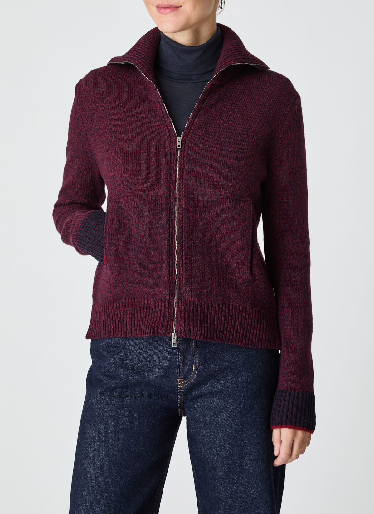 Strickjacke Zip 1/1 Arm, Oxid Red Frontansicht