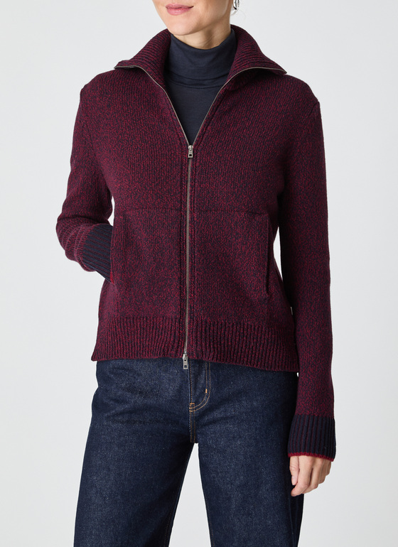 Strickjacke Zip 1/1 Arm Oxid Red Frontansicht