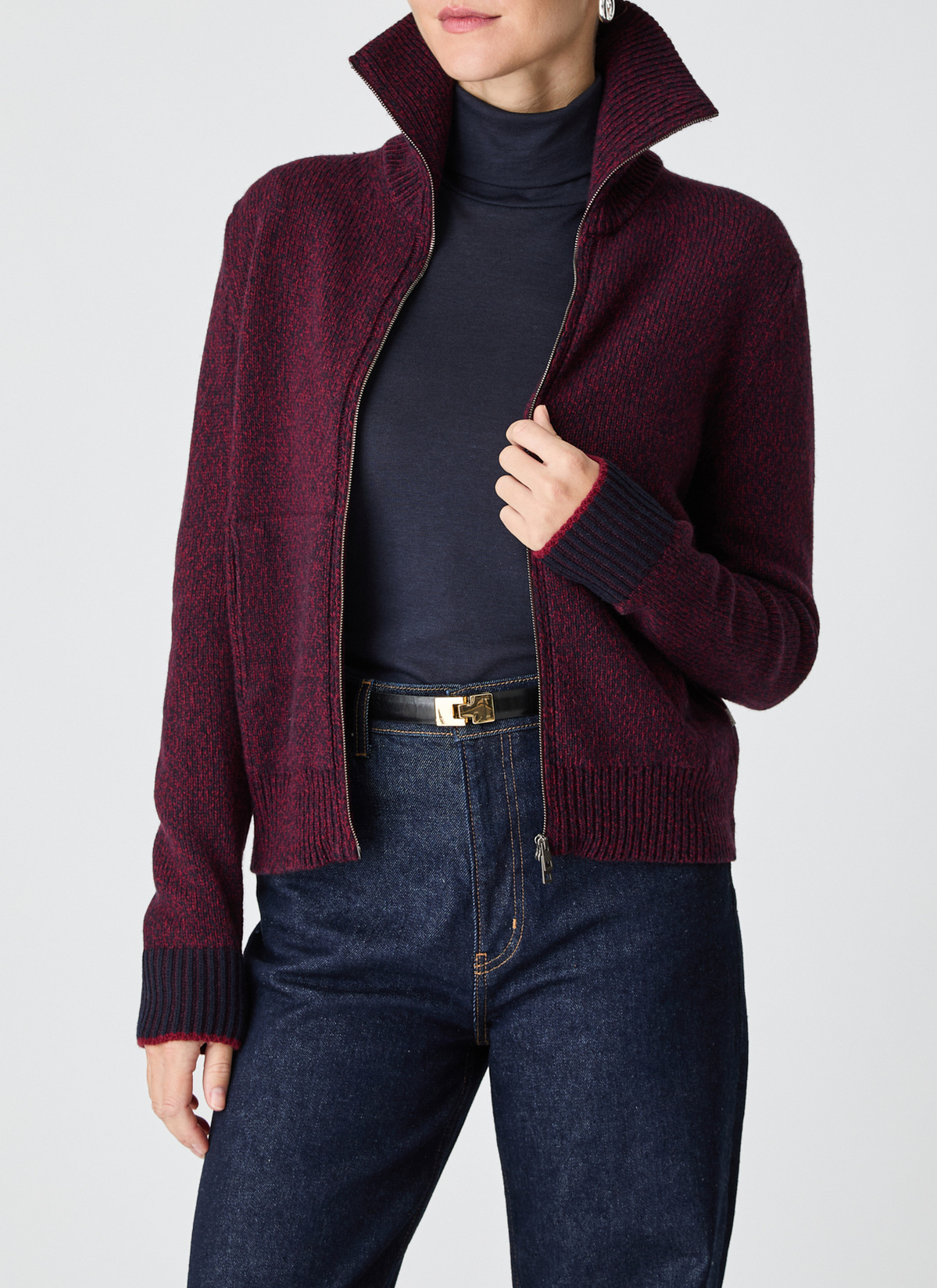 Strickjacke Zip 1/1 Arm, Oxid Red Detailansicht 1