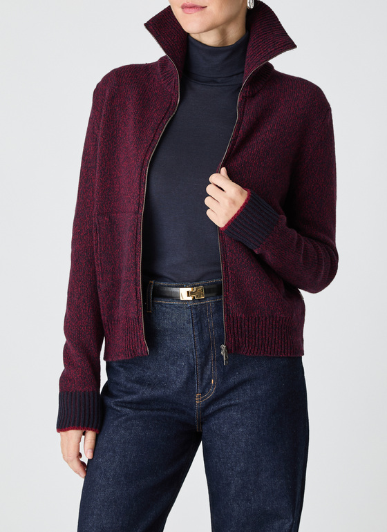 Strickjacke Zip 1/1 Arm Oxid Red Frontansicht