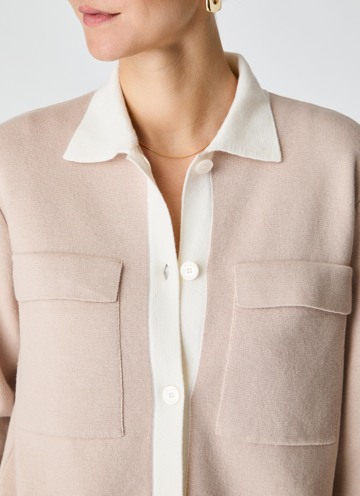 Strickjacke Knopf 1/1 Arm, Sand Detailansicht 2