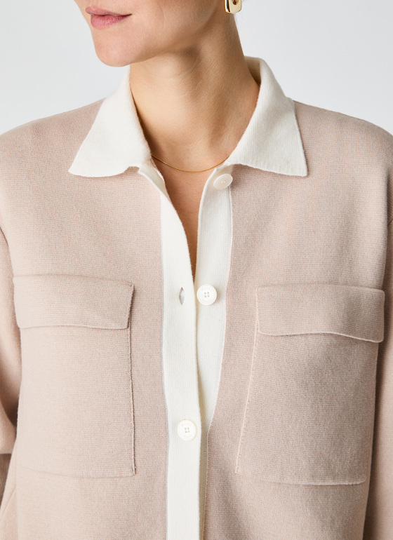 Strickjacke Knopf 1/1 Arm Sand Frontansicht